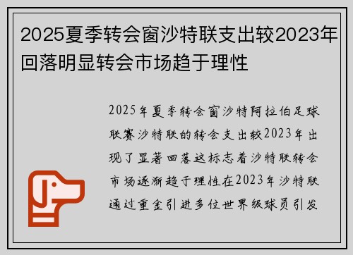 2025夏季转会窗沙特联支出较2023年回落明显转会市场趋于理性