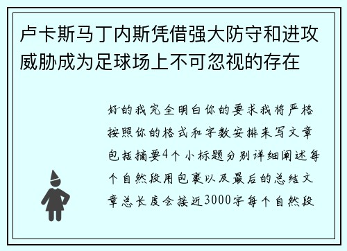 卢卡斯马丁内斯凭借强大防守和进攻威胁成为足球场上不可忽视的存在